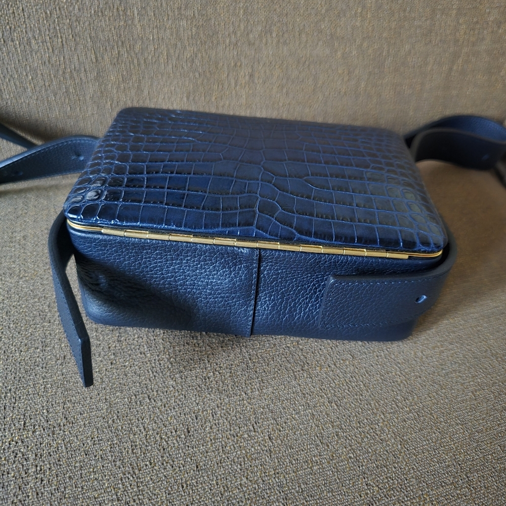 Lutz Morris Maya Brandon Crocs Side/Leather  Elegant Navy Blue Crossbody Bag - Picture 13 of 14